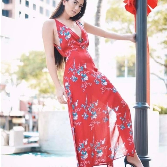 Adhira Aura Red Floral Maxi Dress w/Side Slits NWT - Picture 10 of 15